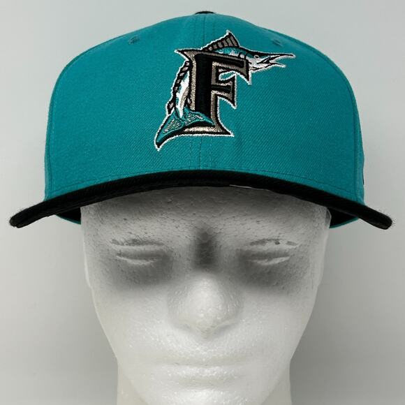 Florida Marlins Hat Baseball Cap New Era 59Fifty Wool Blend Green Fitted 7 1/4 - Picture 2 of 9